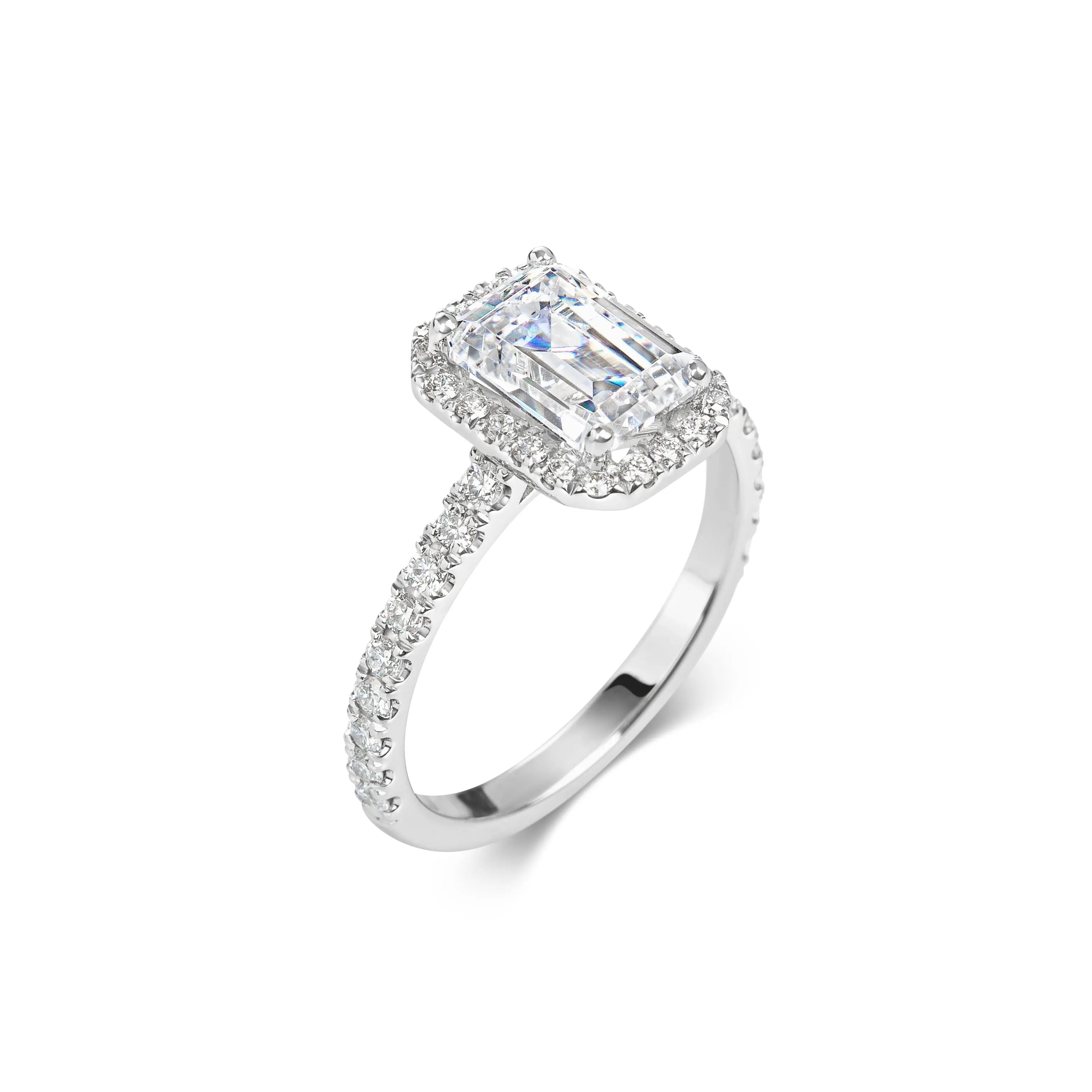 2.0 ct Emerald Cut Halo D- VVS Lab Grown Diamond Pave Engagement Ring