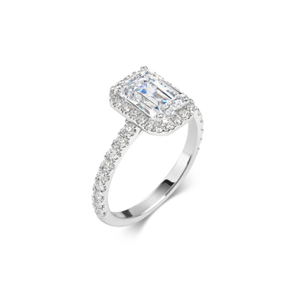 2.0 ct Emerald Cut Halo D- VVS Lab Grown Diamond Pave Engagement Ring