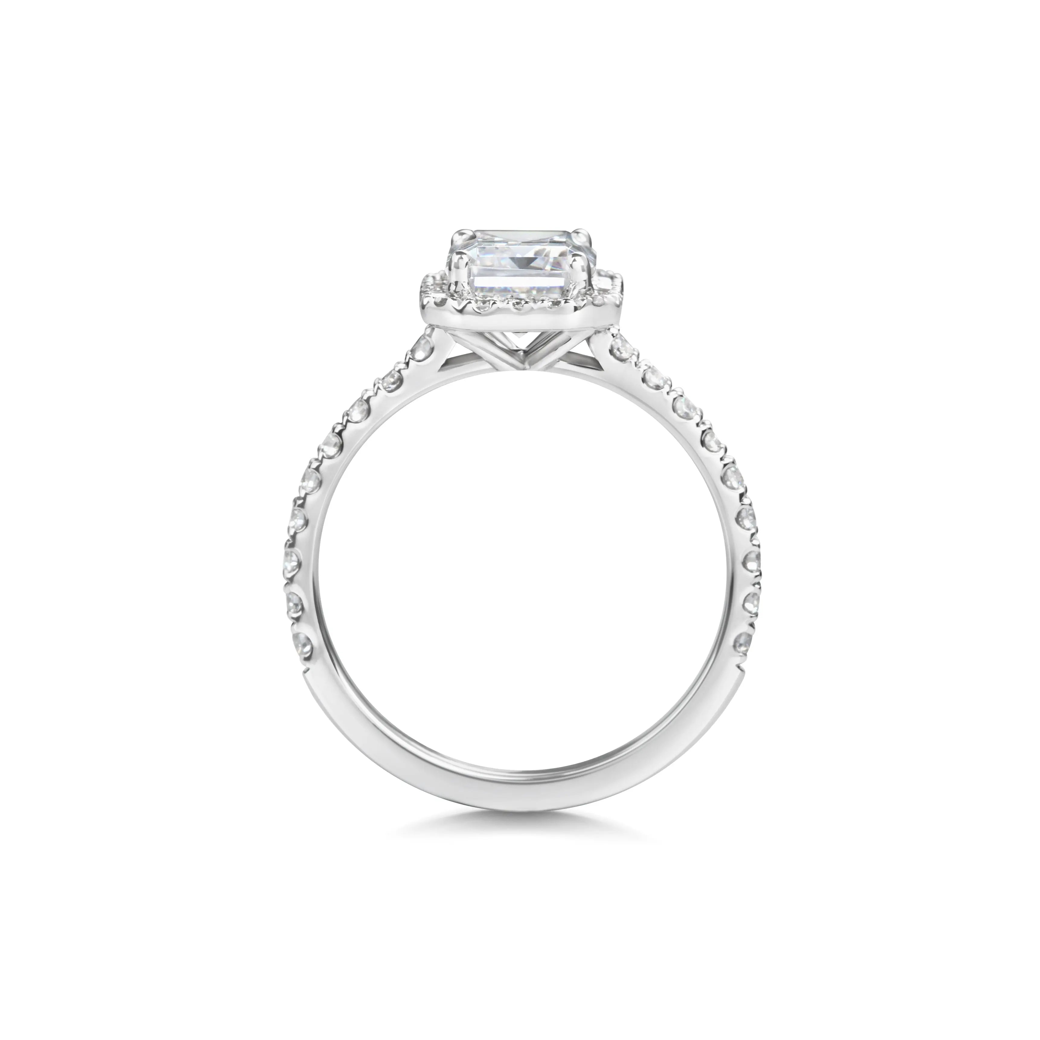 2.0 ct Emerald Cut Halo D- VVS Lab Grown Diamond Pave Engagement Ring