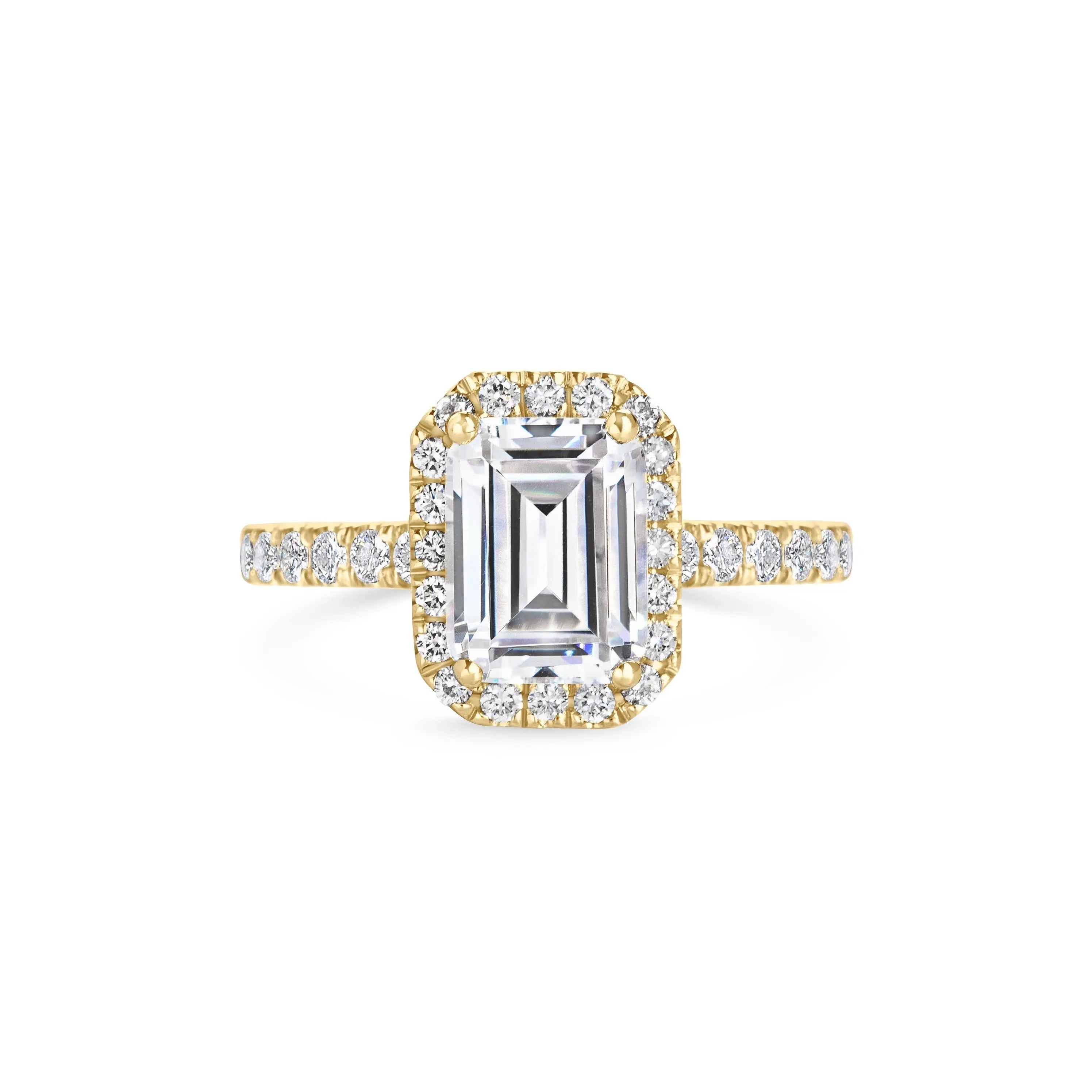 2.0 ct Emerald Cut Halo D- VVS Lab Grown Diamond Pave Engagement Ring