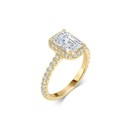 2.0 ct Emerald Cut Halo D- VVS Lab Grown Diamond Pave Engagement Ring