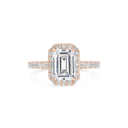 2.0 ct Emerald Cut Halo D- VVS Lab Grown Diamond Pave Engagement Ring