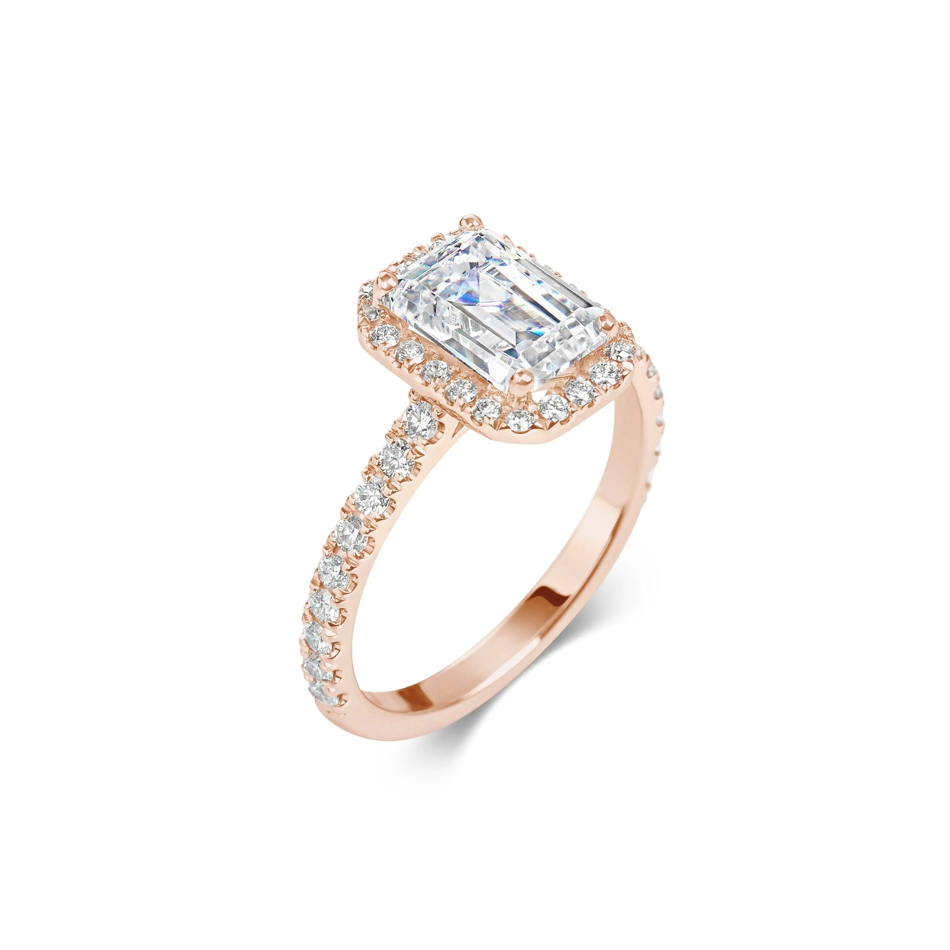 2.0 ct Emerald Cut Halo D- VVS Lab Grown Diamond Pave Engagement Ring