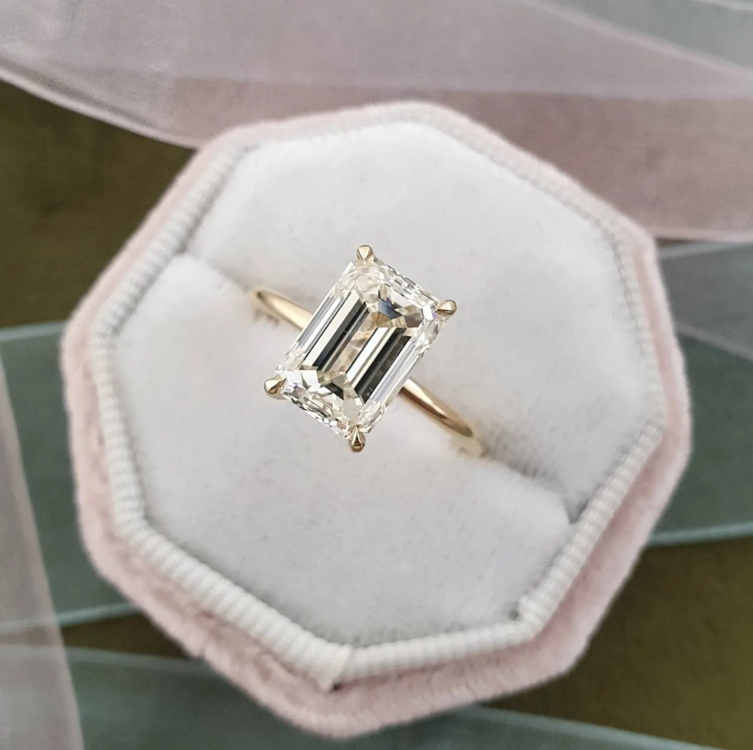 2ct Emerald D-VS1 Lab Grown Diamond Hidden Halo Engagement Ring