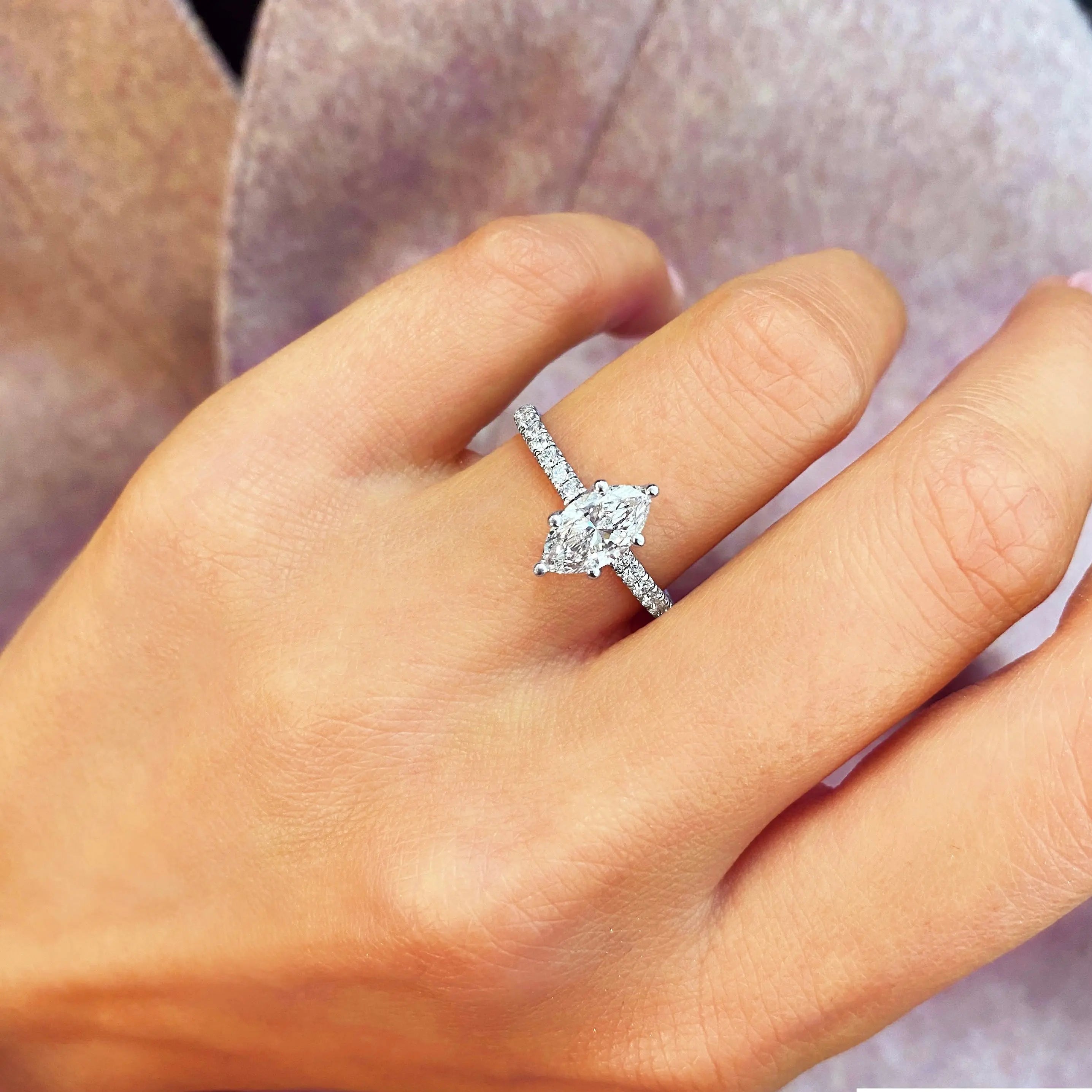 2.0 ct Marquise Cut Lab Grown Diamond Pave Engagement Ring