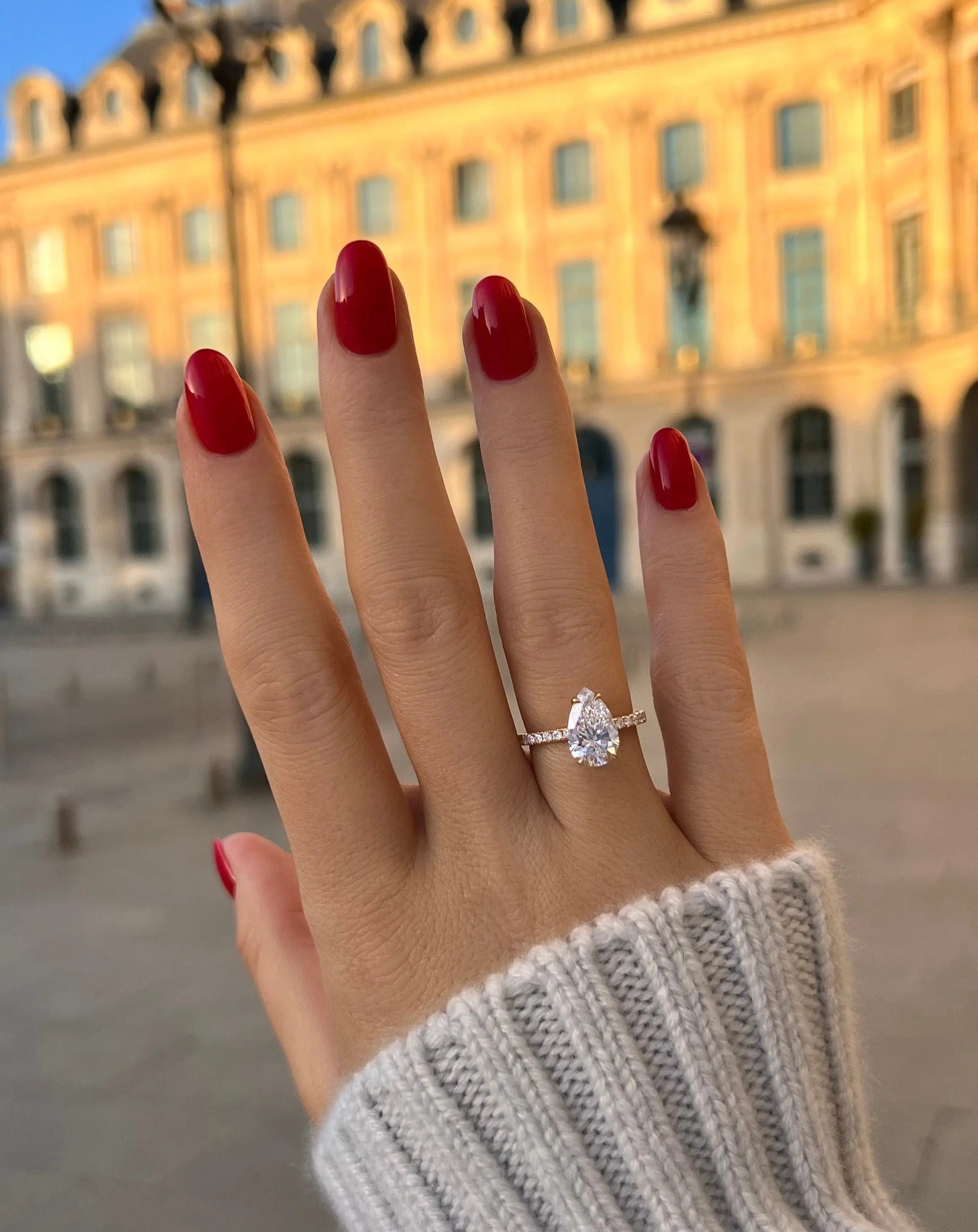 2.0 ct Pear D- VVS Lab Grown Diamond Pave Engagement Ring