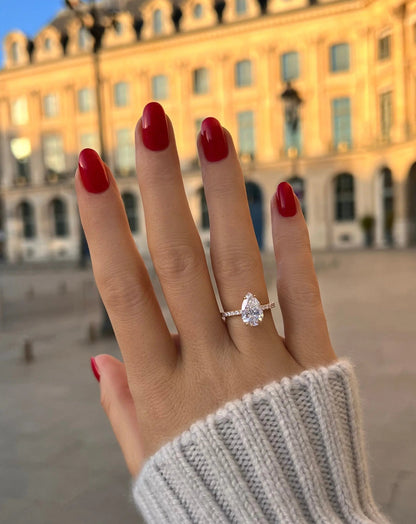 2.0 ct Pear D- VVS Lab Grown Diamond Pave Engagement Ring