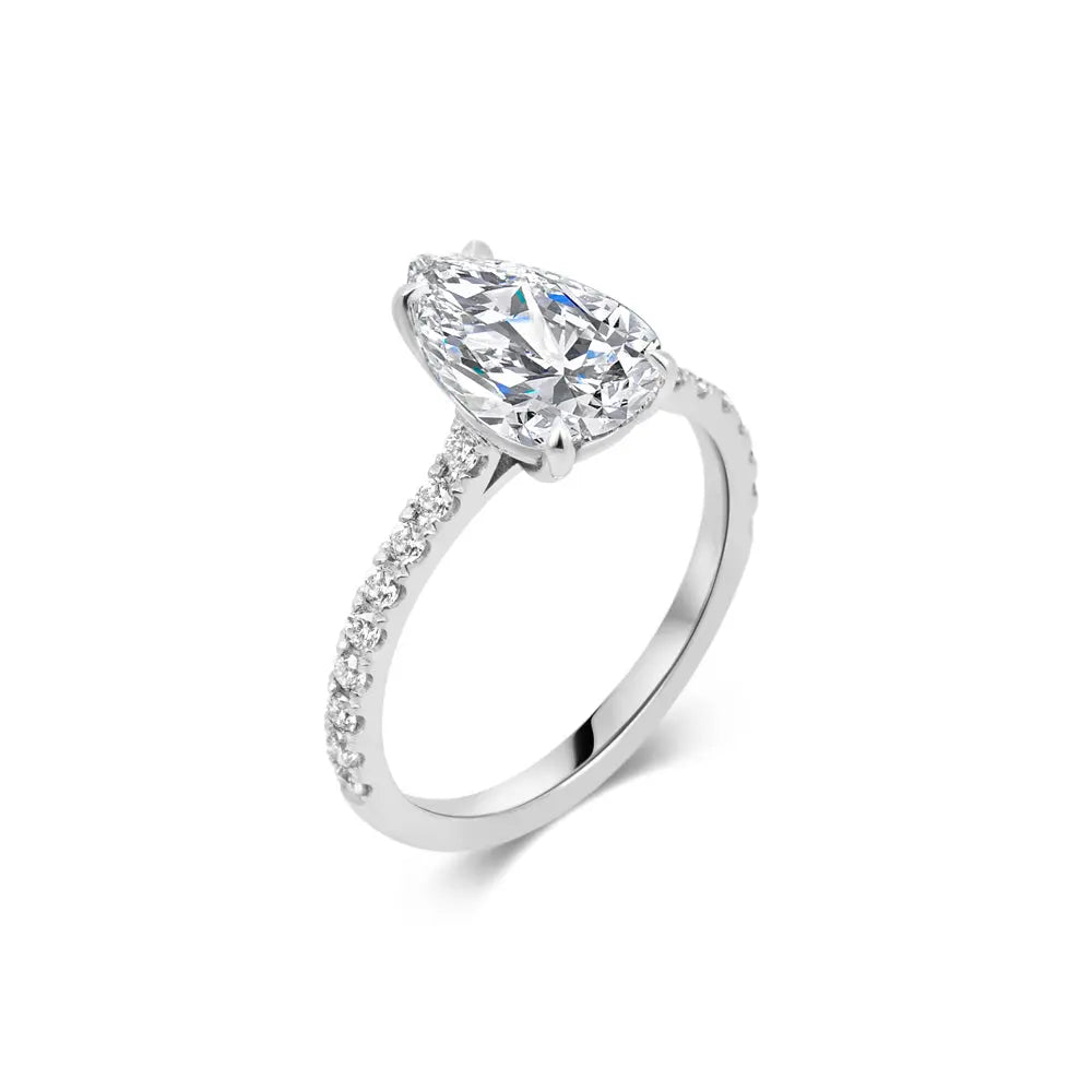 2.0 ct Pear D- VVS Lab Grown Diamond Pave Engagement Ring