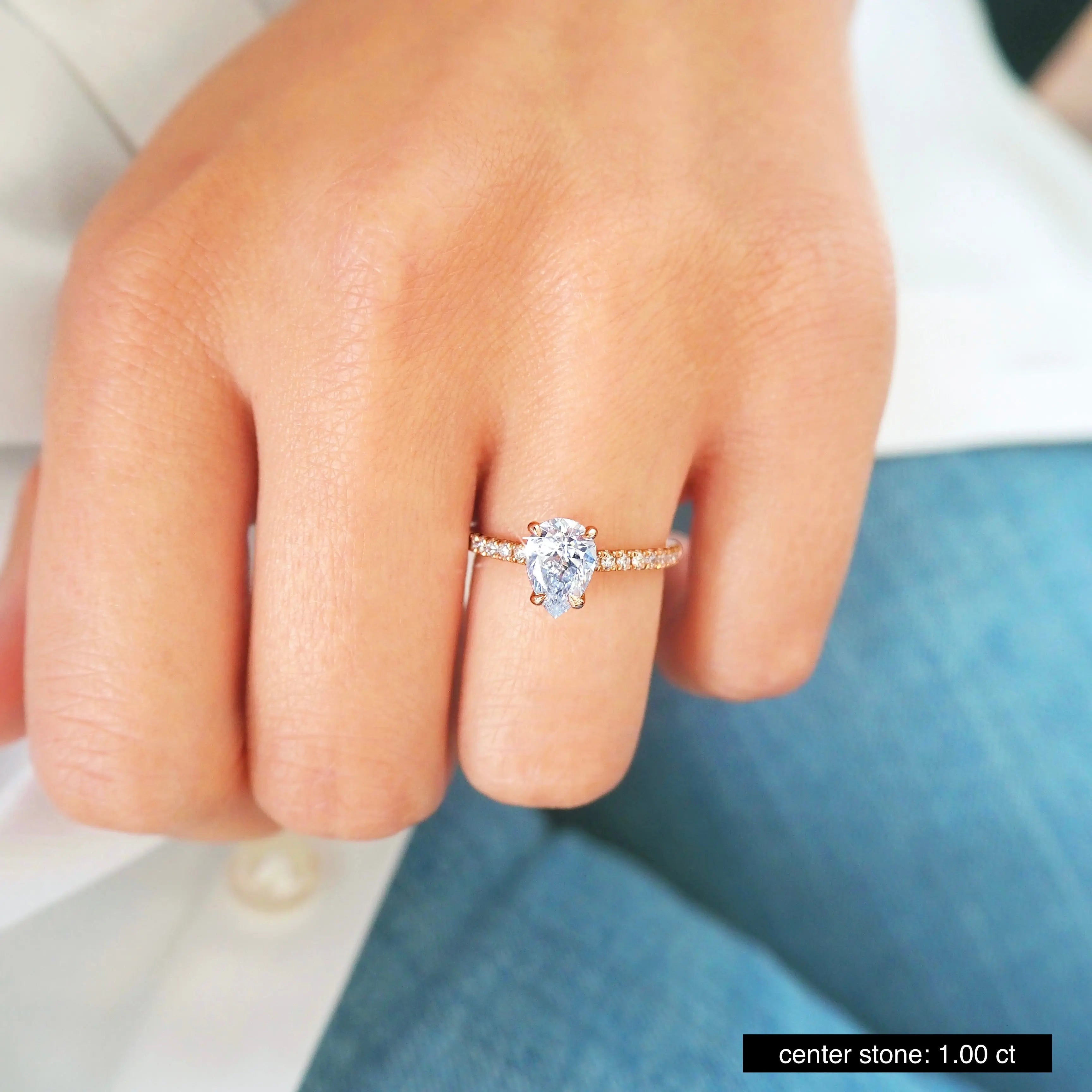 2.0 ct Pear D- VVS Lab Grown Diamond Pave Engagement Ring