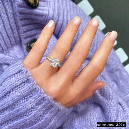 2.0 ct Radiant D-VVS Lab Grown Diamond Pave Engagement Ring