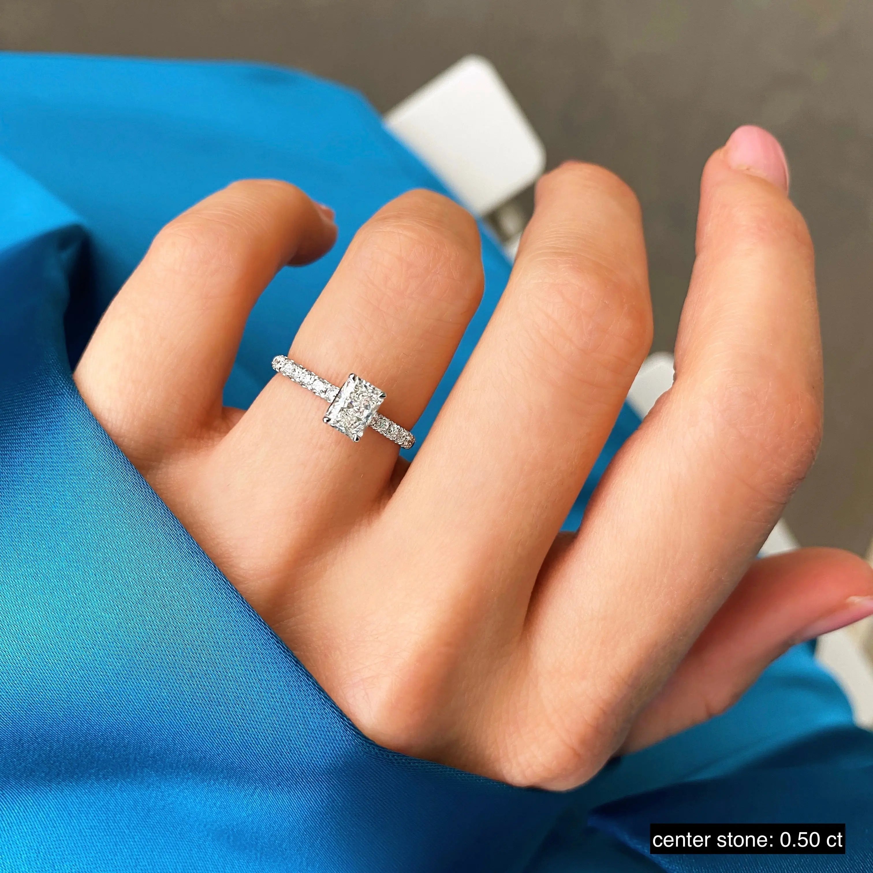2.0 ct Radiant D-VVS Lab Grown Diamond Pave Engagement Ring