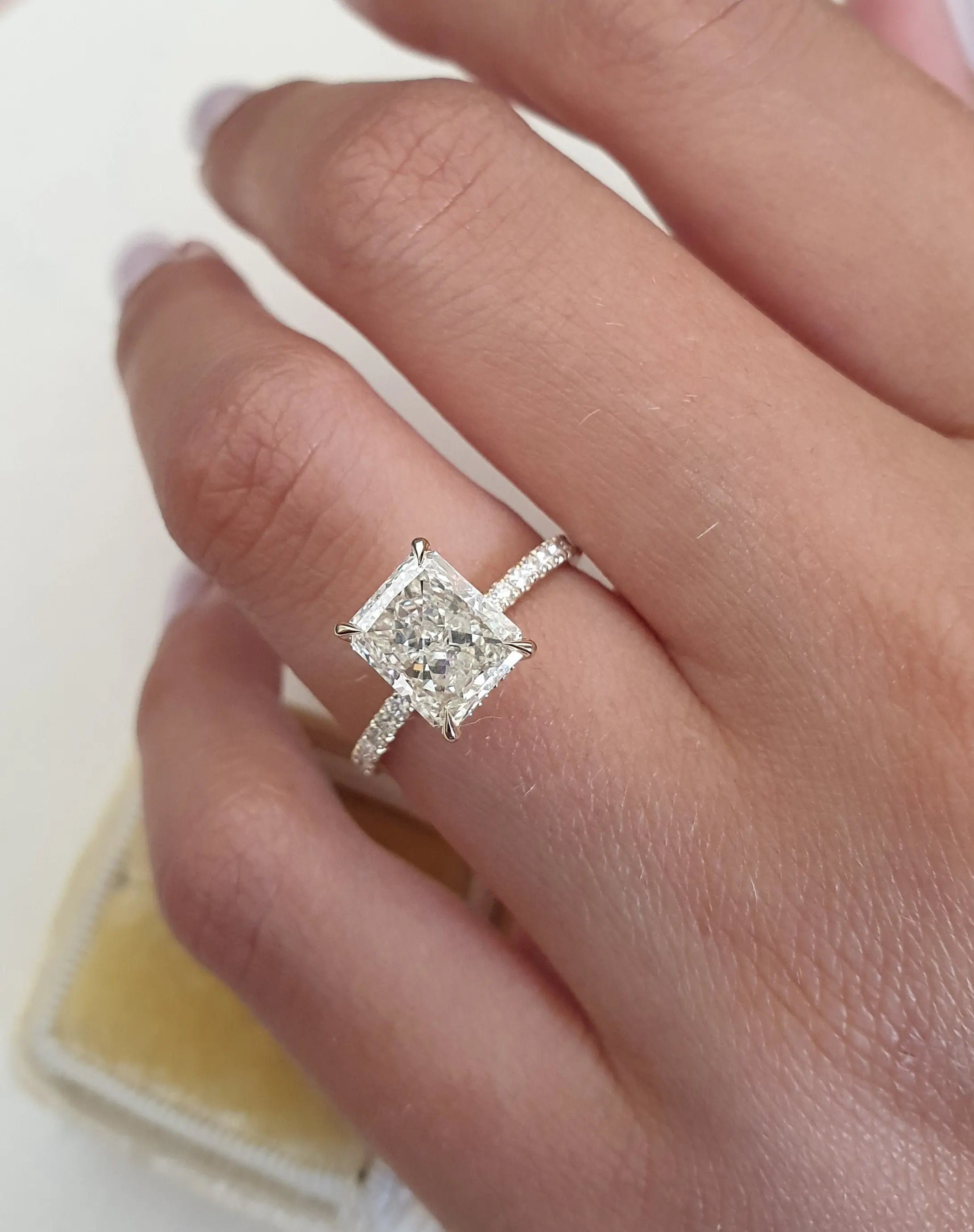 2.0 ct Radiant D-VVS Lab Grown Diamond Pave Engagement Ring