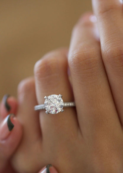 2.0 ct Round D-VVS Lab Grown Diamond Pave Engagement Ring
