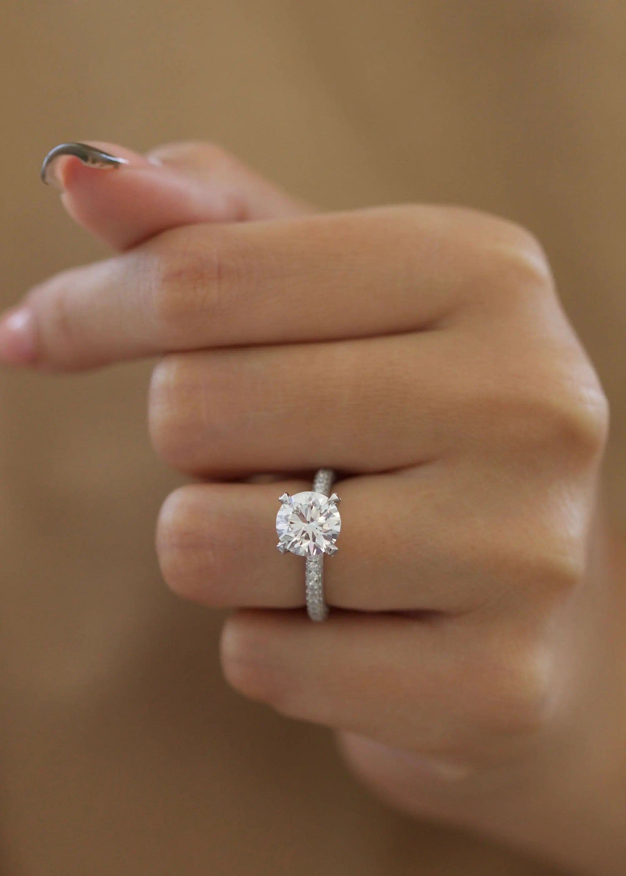 2.0 ct Round D-VVS Lab Grown Diamond Pave Engagement Ring