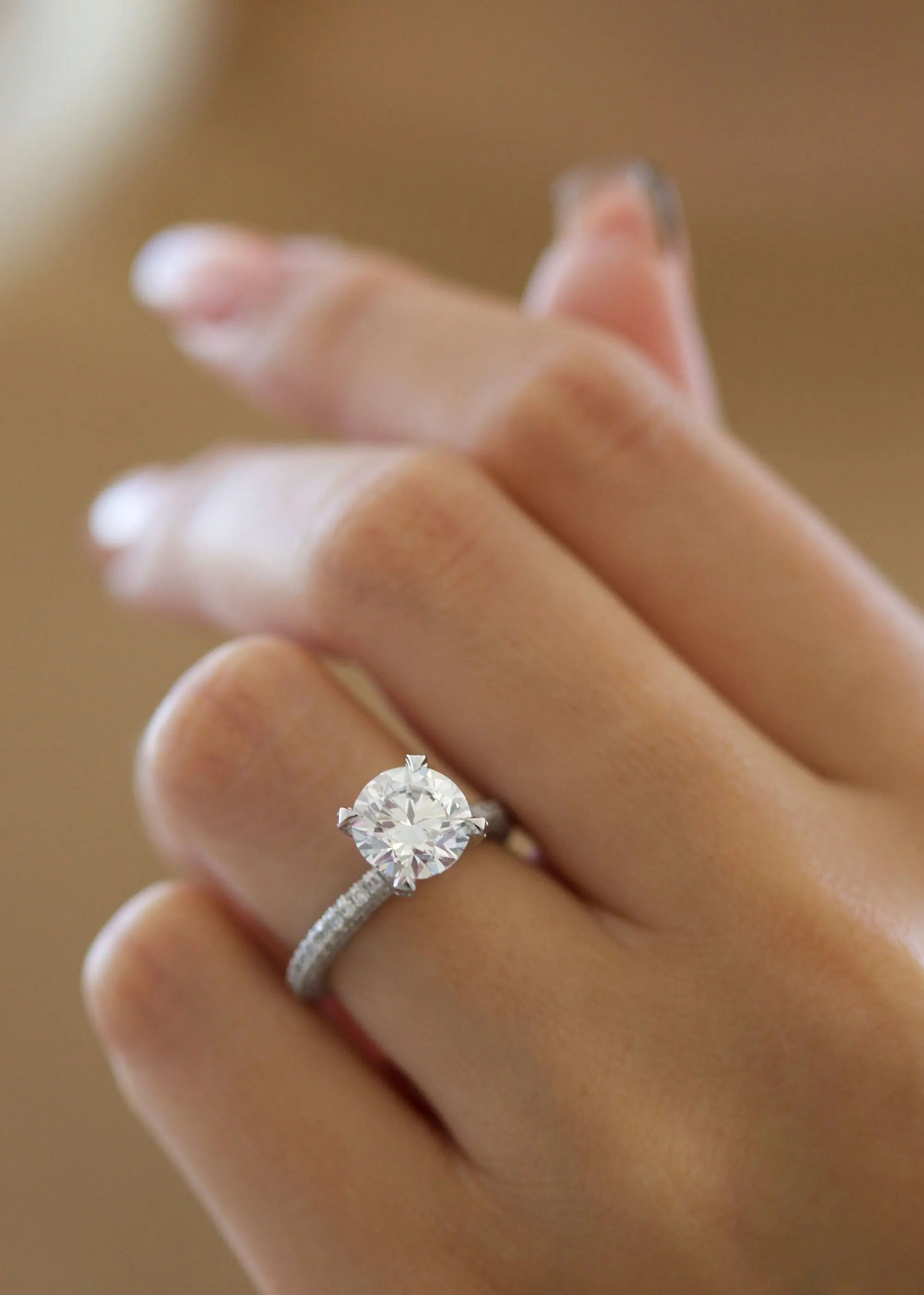 2.0 ct Round D-VVS Lab Grown Diamond Pave Engagement Ring