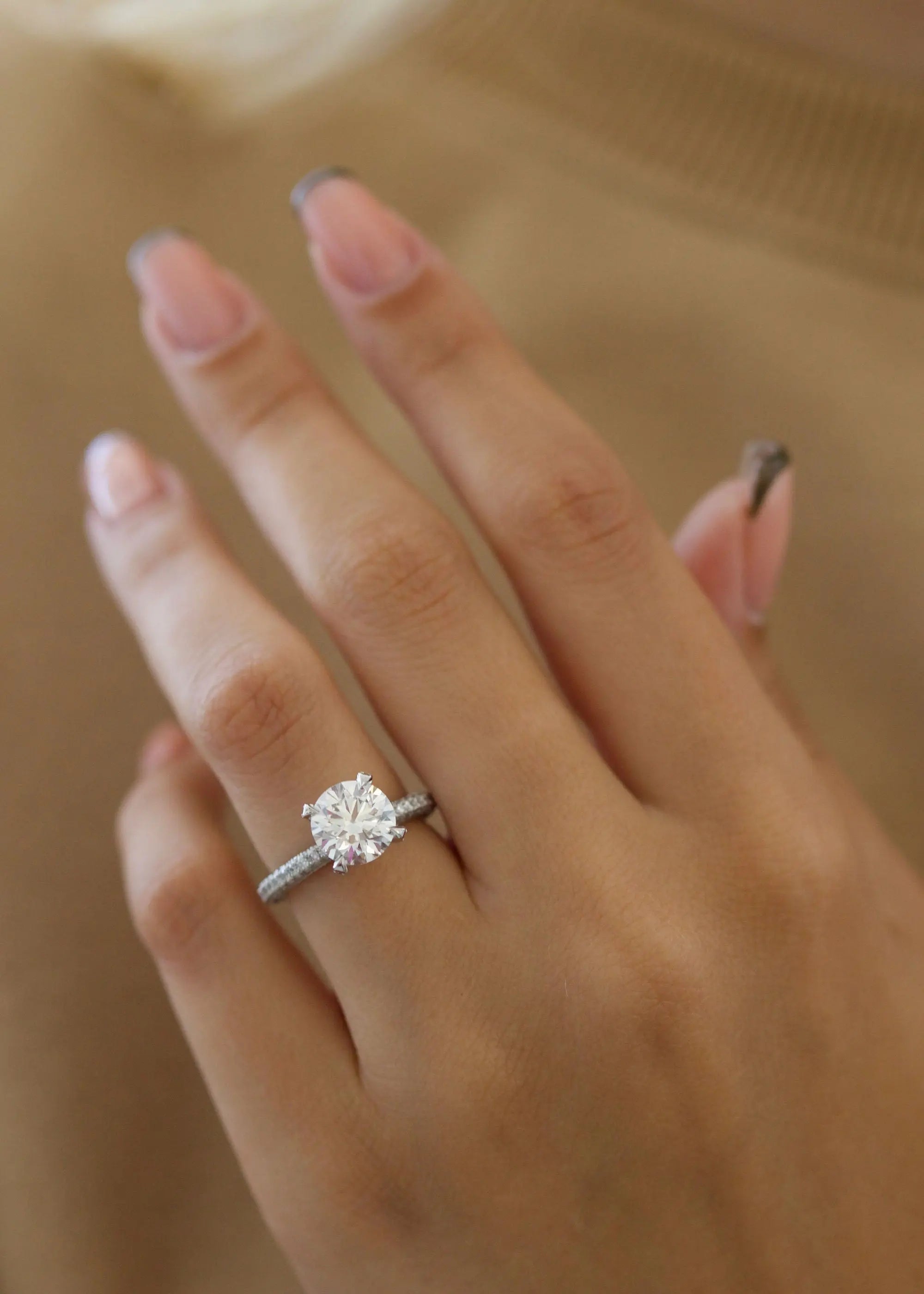 2.0 ct Round D-VVS Lab Grown Diamond Pave Engagement Ring