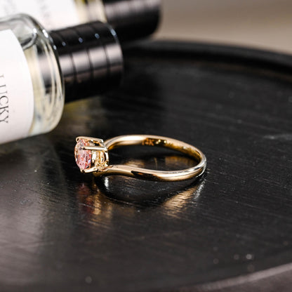 Solid Gold Oval Cut Solitaire Lab Grown Pink Sapphire Engagement Ring, Gift for Women