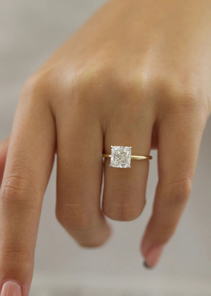 3.0 ct Radiant D-VVS Lab Grown Diamond Hidden Halo Engagement Ring