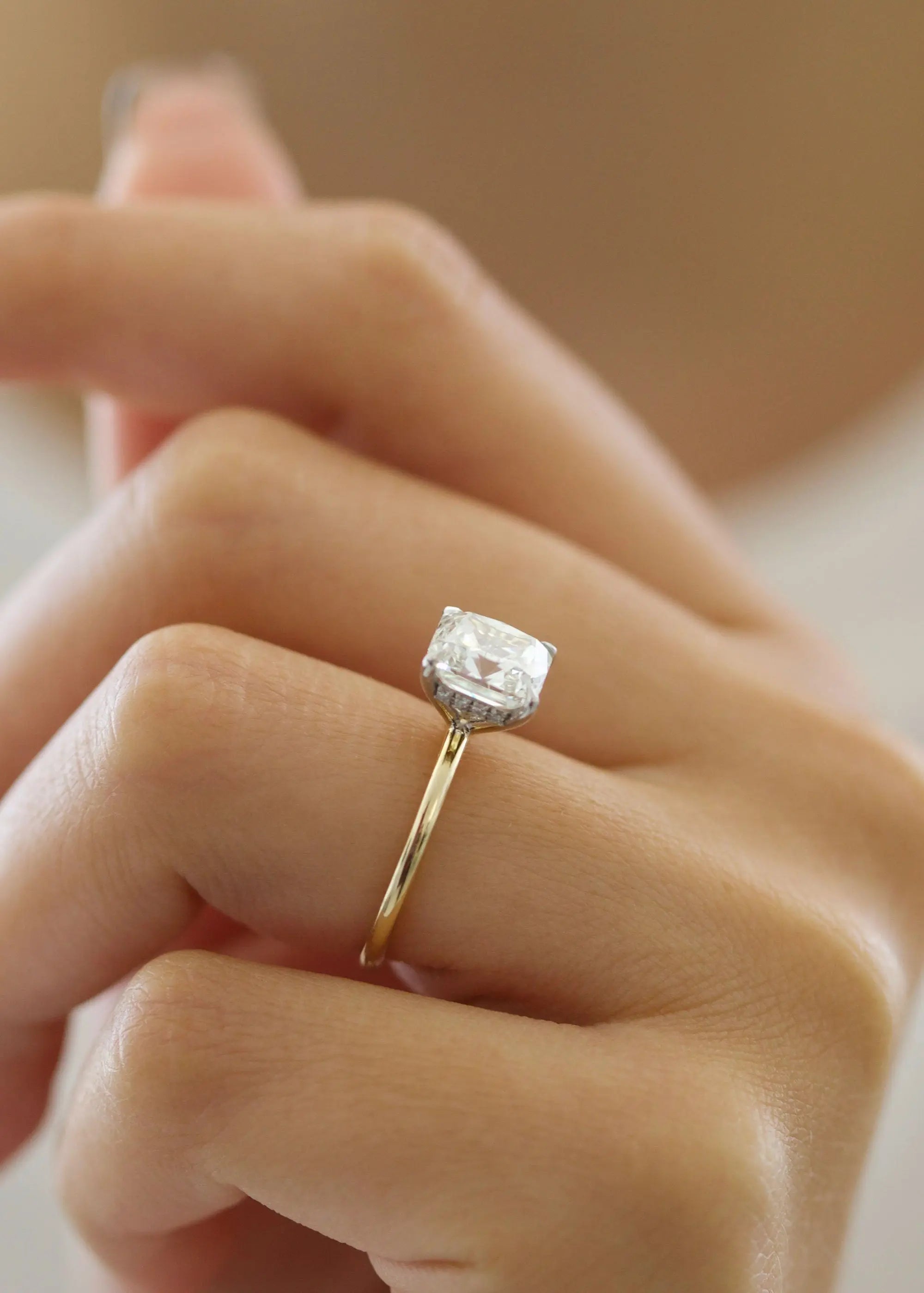 3.0 ct Radiant D-VVS Lab Grown Diamond Hidden Halo Engagement Ring