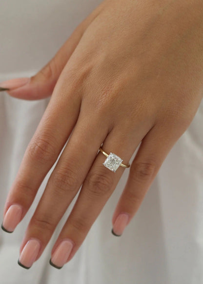 3.0 ct Radiant D-VVS Lab Grown Diamond Hidden Halo Engagement Ring