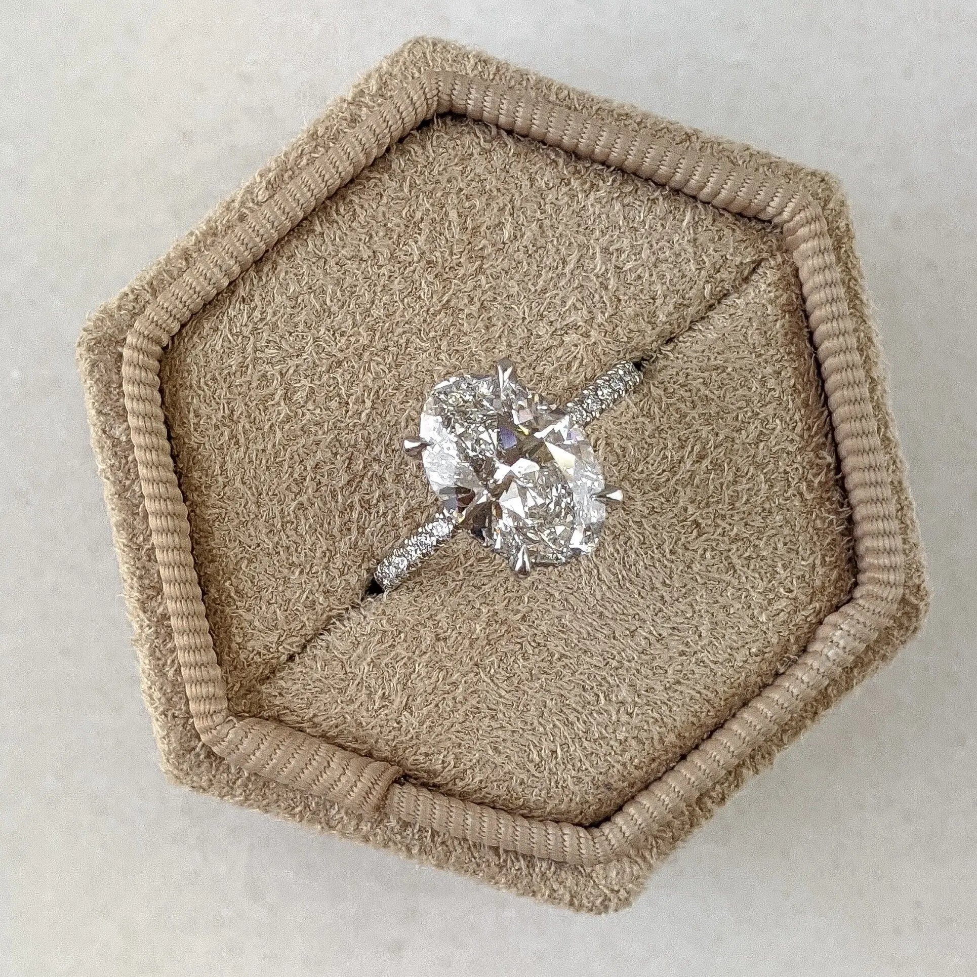 3.0 ct Oval D- VVS Lab Grown Diamond Hidden Halo Engagement Ring