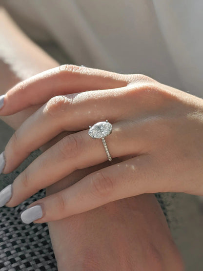 3.0 ct Oval D- VVS Lab Grown Diamond Hidden Halo Engagement Ring