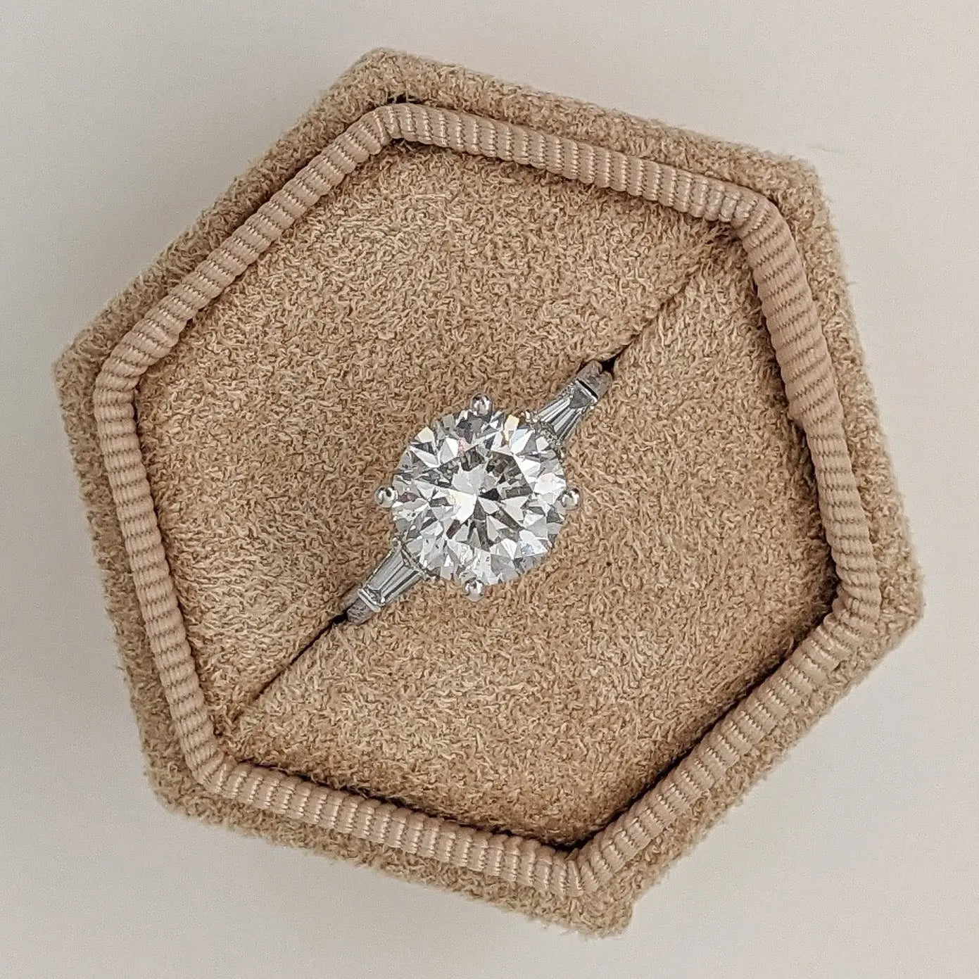 3.0 ct Round D- VVS Lab Grown Diamond Three Stones Engagement Ring