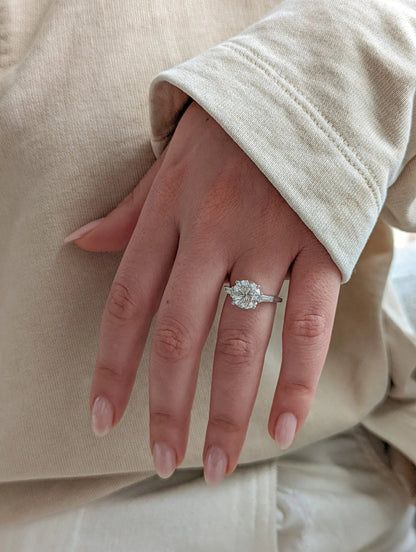 3.0 ct Round D- VVS Lab Grown Diamond Three Stones Engagement Ring