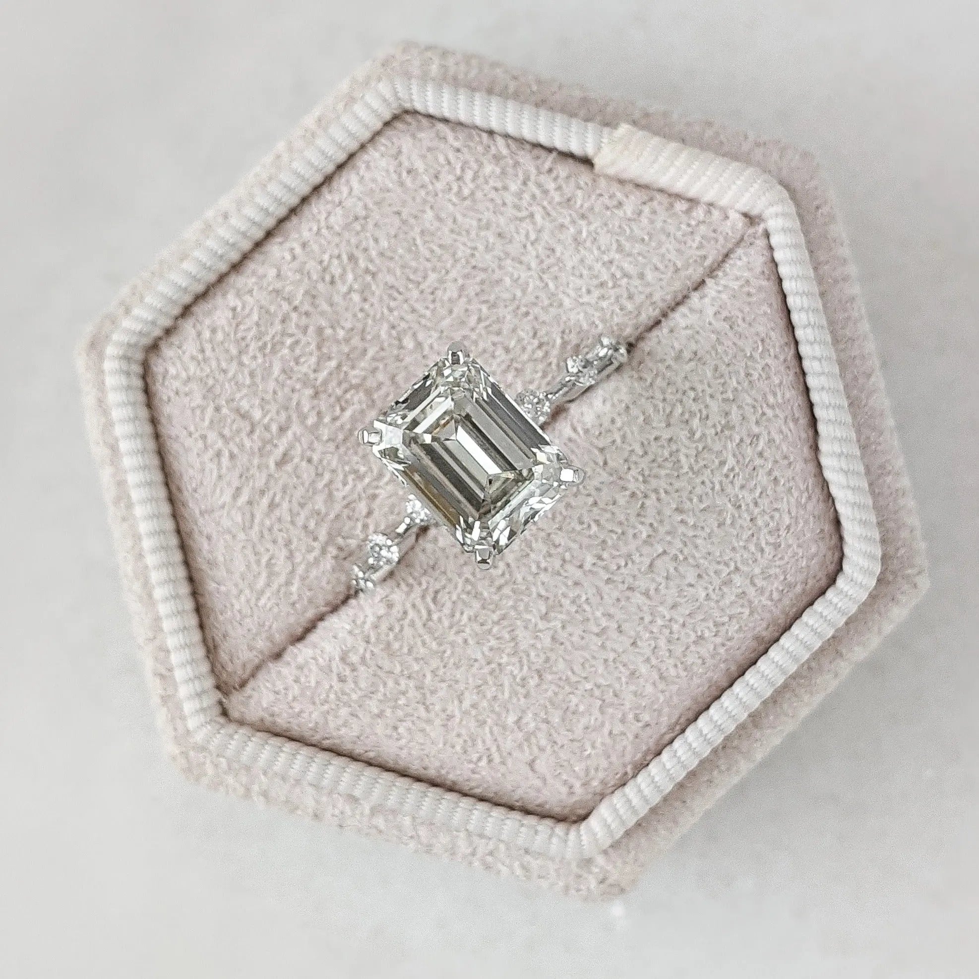3.0 ct Emerald D- VVS Lab Grown Diamond Dainty Pave Engagement Ring
