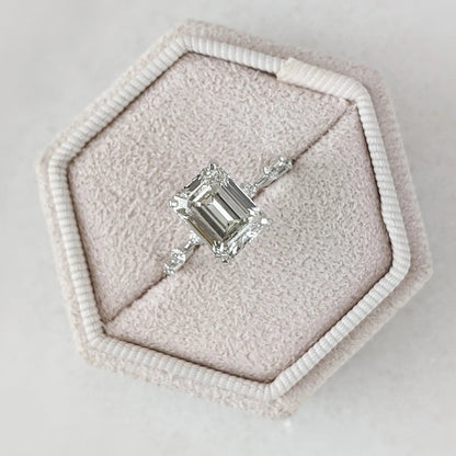3.0 ct Emerald D- VVS Lab Grown Diamond Dainty Pave Engagement Ring