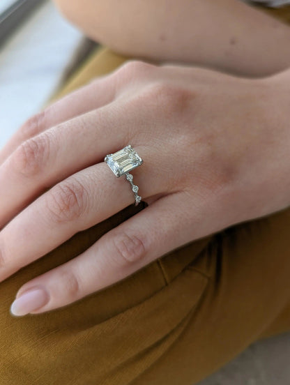 3.0 ct Emerald D- VVS Lab Grown Diamond Dainty Pave Engagement Ring