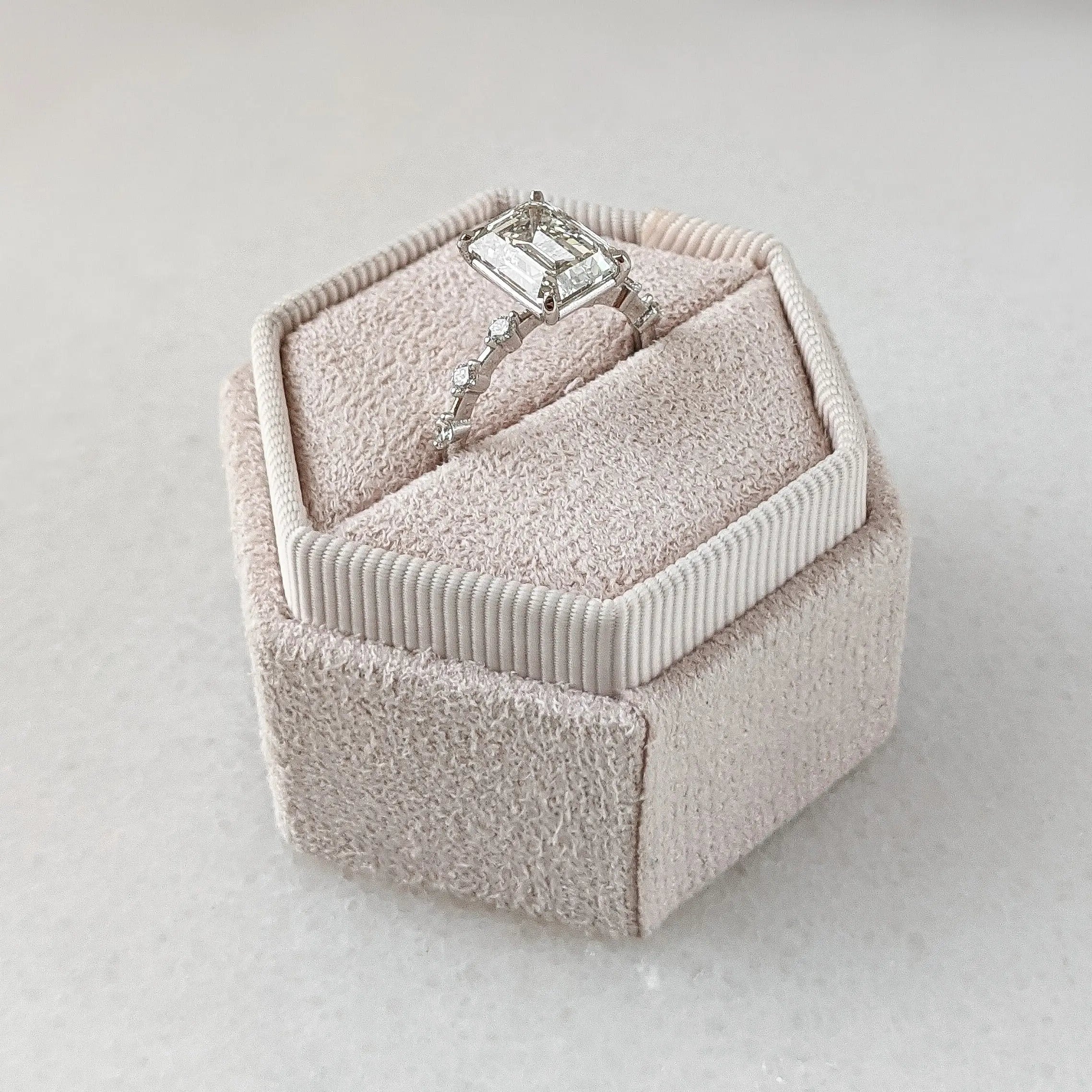 3.0 ct Emerald D- VVS Lab Grown Diamond Dainty Pave Engagement Ring