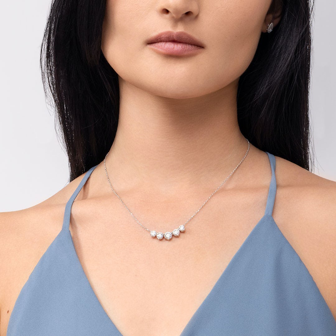 3.50 CTW Round D-VVS Lab Grown Five Stone Diamond Necklace