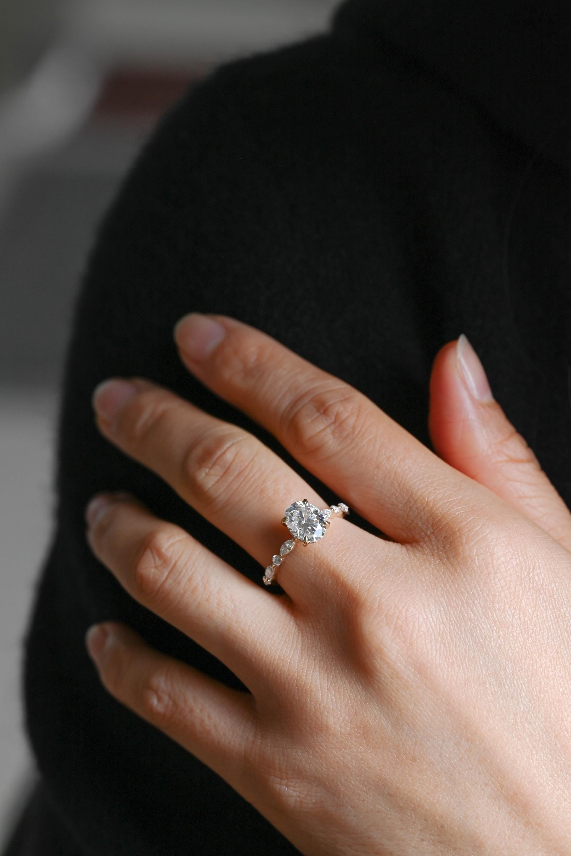 Solid Gold Oval Cut Moissanite Engagement Ring, Anniversary Gift Birthday Gift for Women