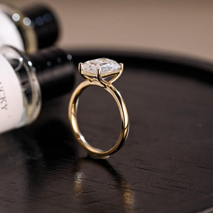 Solid Gold Emerald Cut Moissanite Engagement Ring, Solitaire Emerald Cut Wedding Ring