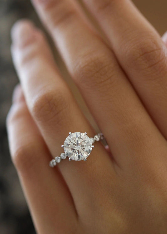 3.0 ct Round D-VVS Lab Grown Diamond Pave Engagement Ring