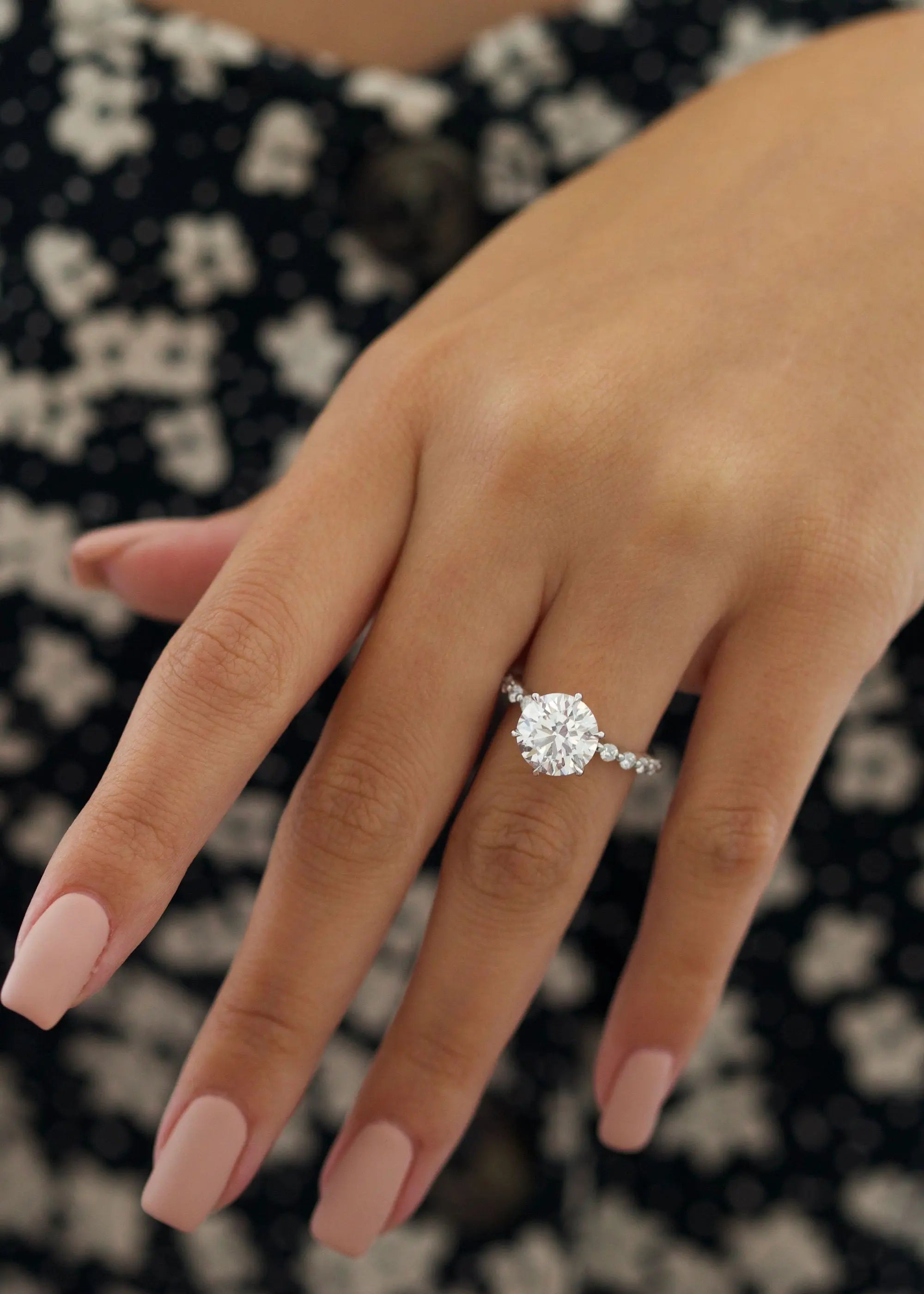 3.0 ct Round D-VVS Lab Grown Diamond Pave Engagement Ring