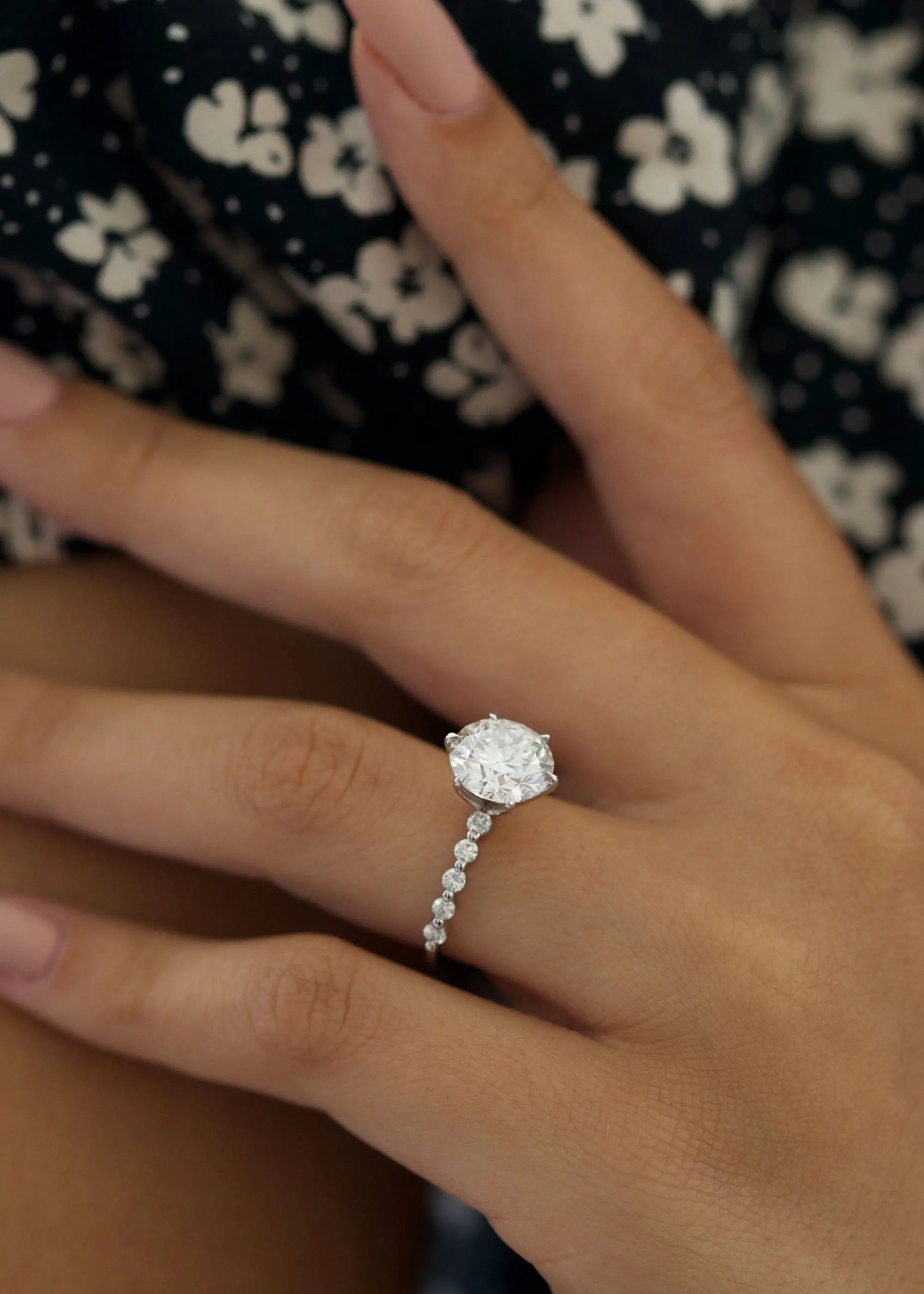 3.0 ct Round D-VVS Lab Grown Diamond Pave Engagement Ring