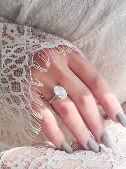 3.0 Ct Oval Hidden Halo D-VVS Lab Grown Diamond Engagement Ring