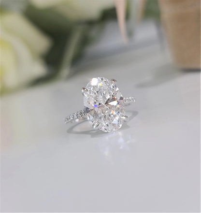 3.0 Ct Oval Hidden Halo D-VVS Lab Grown Diamond Engagement Ring
