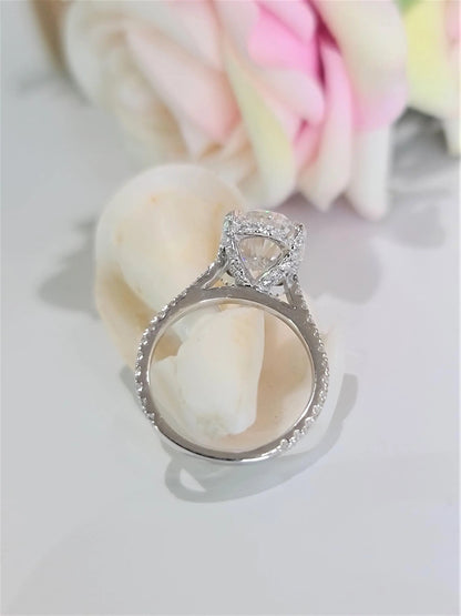 3.0 Ct Oval Hidden Halo D-VVS Lab Grown Diamond Engagement Ring