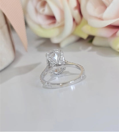 3.0 Ct Oval Hidden Halo D-VVS Lab Grown Diamond Engagement Ring