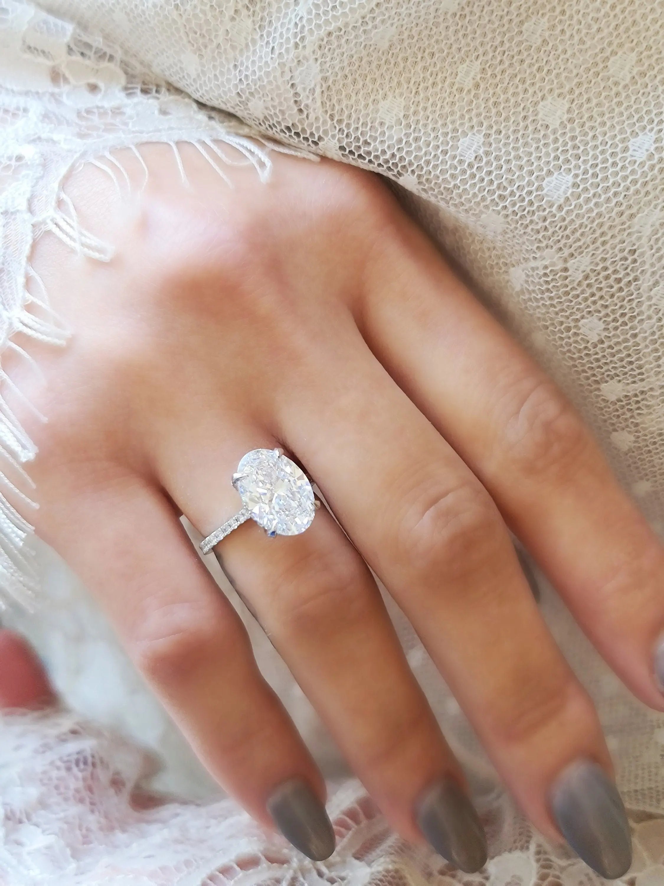 3.0 Ct Oval Hidden Halo D-VVS Lab Grown Diamond Engagement Ring