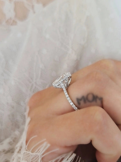 3.0 Ct Oval Hidden Halo D-VVS Lab Grown Diamond Engagement Ring