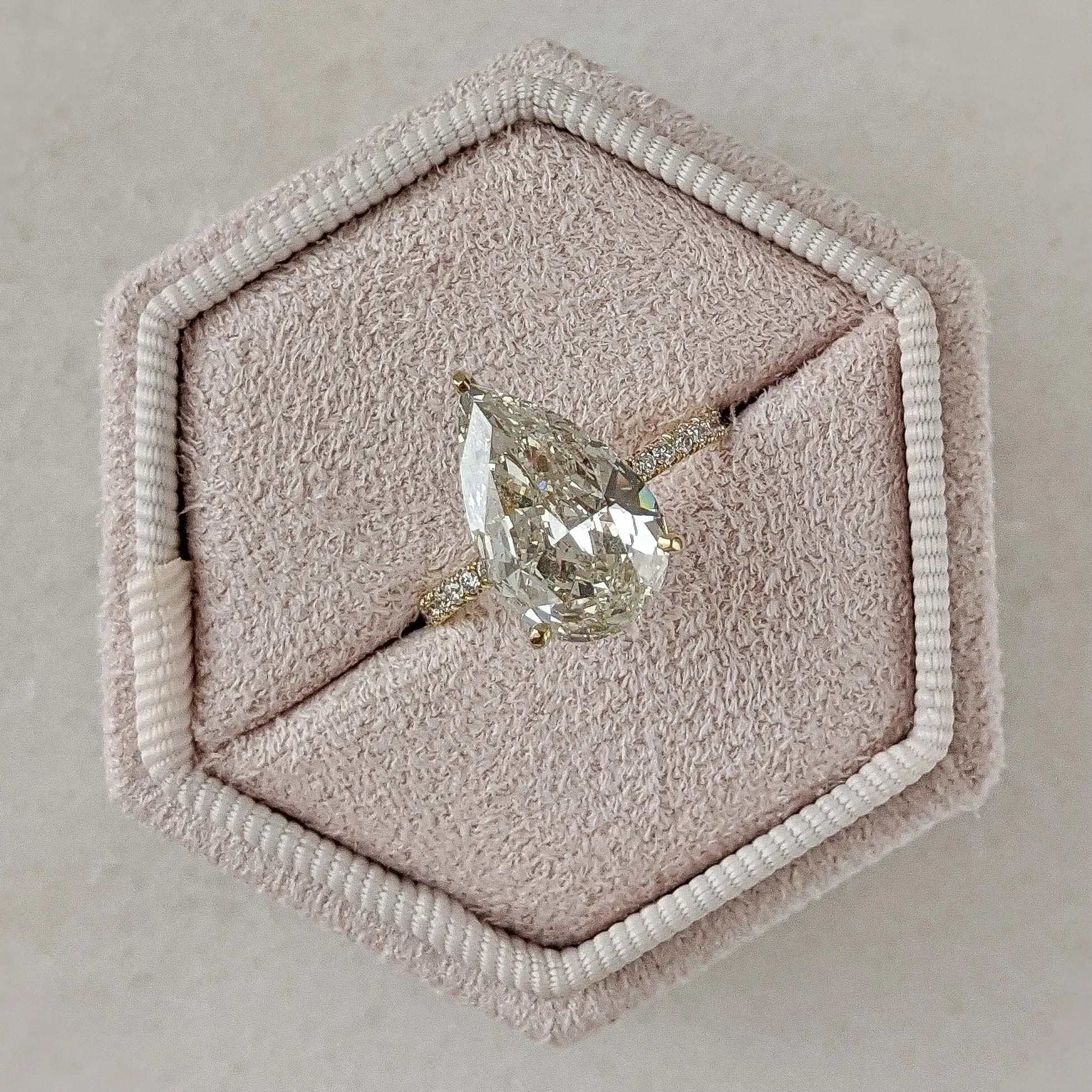 3.0 Ct Pear D- VVS Lab Grown Diamond Hidden Halo Engagement Ring