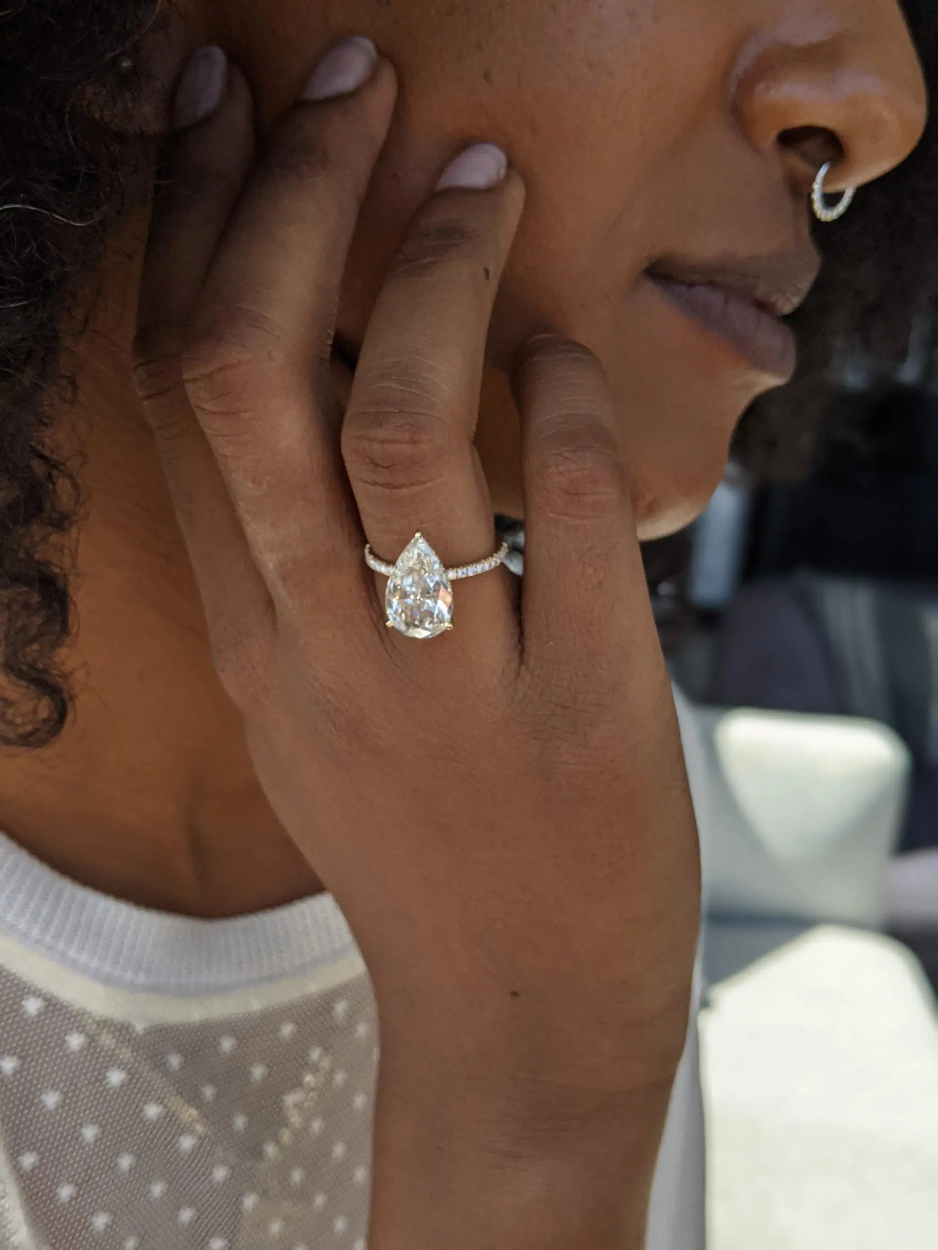 3.0 Ct Pear D- VVS Lab Grown Diamond Hidden Halo Engagement Ring