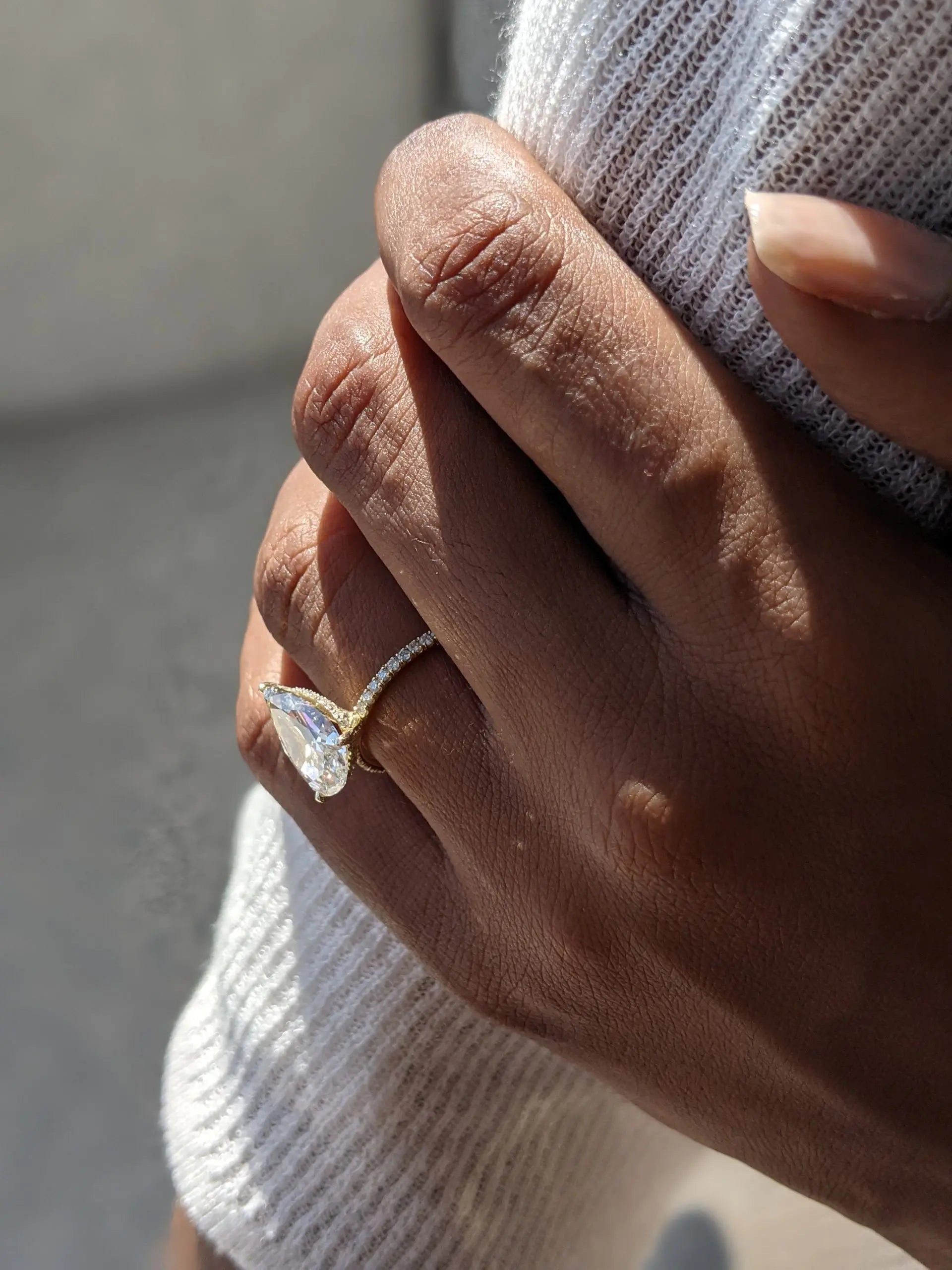 3.0 Ct Pear D- VVS Lab Grown Diamond Hidden Halo Engagement Ring