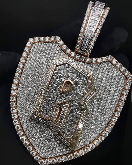 Moissanite VVS Diamond Custom Font Shield Design Luxury Pendant