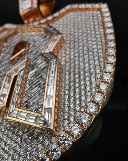 Moissanite VVS Diamond Custom Font Shield Design Luxury Pendant