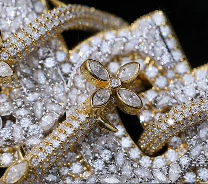 Custom Luxury Letter Pendant VVS Moissanite Diamond Flower Accents Cross Hook Pendant